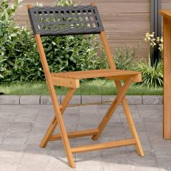 Chaises de bistrot lot de 2 noir bois massif d'acacia et rotin alsavelo