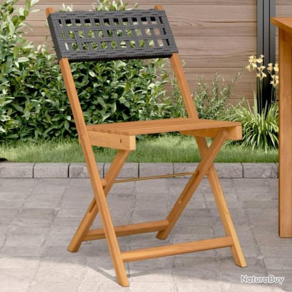 Chaises de bistrot lot de 2 noir bois massif d'acacia et rotin