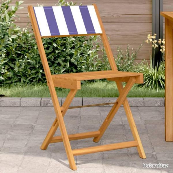 Chaises de bistrot lot de 2 bleu/blanc bois acacia massif tissu