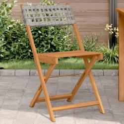 Chaises de bistrot lot de 2 gris bois massif d'acacia et rotin alsavelo