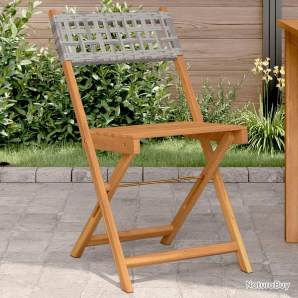 Chaises de bistrot lot de 2 gris bois massif d'acacia et rotin alsavelo