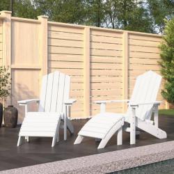 Chaises de jardin Adirondack lot de 2 repose-pieds PEHD Blanc