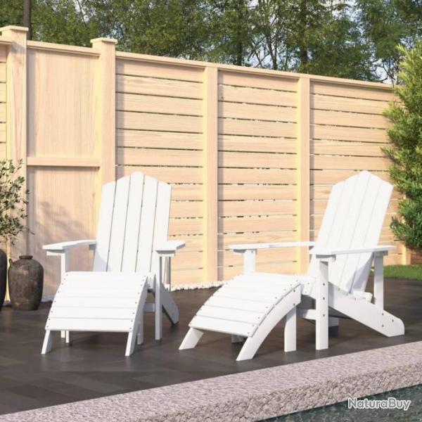 Chaises de jardin Adirondack lot de 2 repose-pieds PEHD Blanc