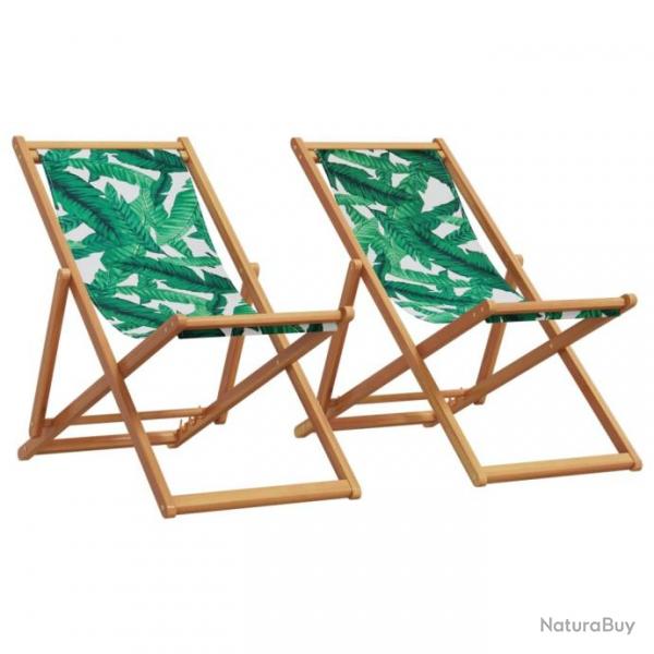 Chaises de plage pliantes lot de 2 tissu et bois massif