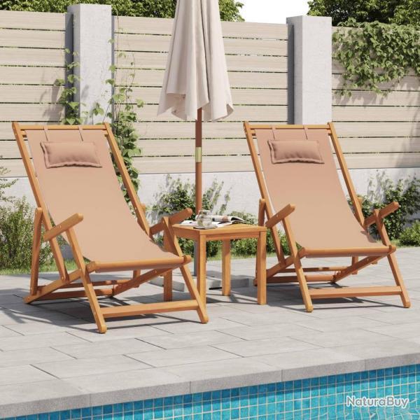 Chaises de plage pliantes lot de 2 taupe tissu et bois massif alsavelo