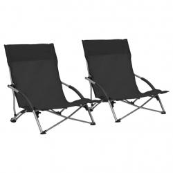 Chaises de plage pliables lot de 2 Noir Tissu alsavelo