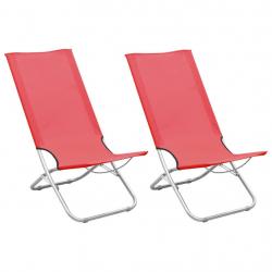 Chaises de plage pliables lot de 2 Rouge Tissu alsavelo