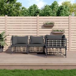 Salon de jardin 4 pcs avec coussins anthracite résine tressée alsavelo