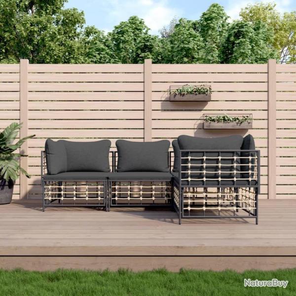 Salon de jardin 4 pcs avec coussins anthracite rsine tresse alsavelo