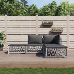 Salon de jardin 4 pcs avec coussins blanc acier alsavelo