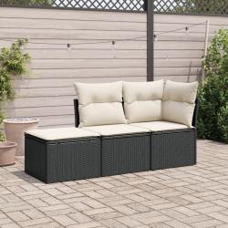 Salon de jardin 3 pcs avec coussins noir résine tressée alsavelo