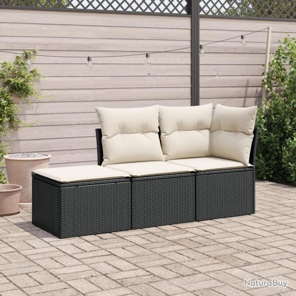 Salon de jardin 3 pcs avec coussins noir rsine tresse alsavelo