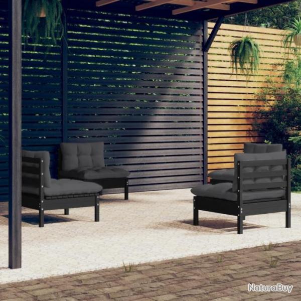 Salon de jardin 4 pcs avec coussins anthracite Bois de pin