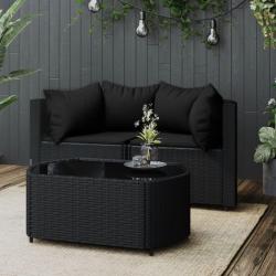 Salon de jardin 3 pcs avec coussins Noir Résine tressée alsavelo