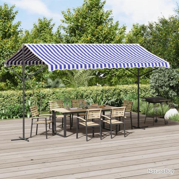Auvent autoportant bleu et blanc 400x300 cm tissu et acier alsavelo