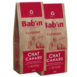 LOT DE 2 PAQUETS de 14 kg de croquettes pour chat adulte/ BAB'IN au canard