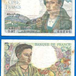 France 5 Francs 1943 23 Décembre Billet Berger Franc Frcs Frc Frs