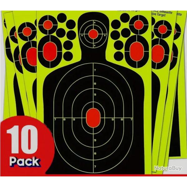 Lot de 10 Cibles Autocollantes en Forme de Silhouette Humaine Taille 36.83cm Pour Tir