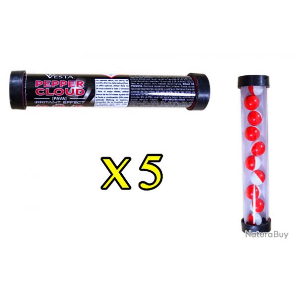 PROMO - X 5 TUBE de Vesta Pepper Cloud - 10 Balle Lacrymogne poudre Pepper