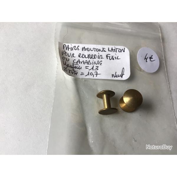 VENDU PAR LE-CUIRASSIER , PAIRE DE BOUTONS POUR BRETELLE OU COURROIE DE FUSILS  ET CARABINES (LAITON