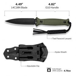 Couteau CIVIVI Perfrico OD Green Lame Dague Acier 14C28N Manche G-10 Étui Kydex CIVC230262