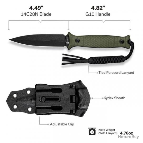 Couteau CIVIVI Perfrico OD Green Lame Dague Acier 14C28N Manche G-10 tui Kydex CIVC230262