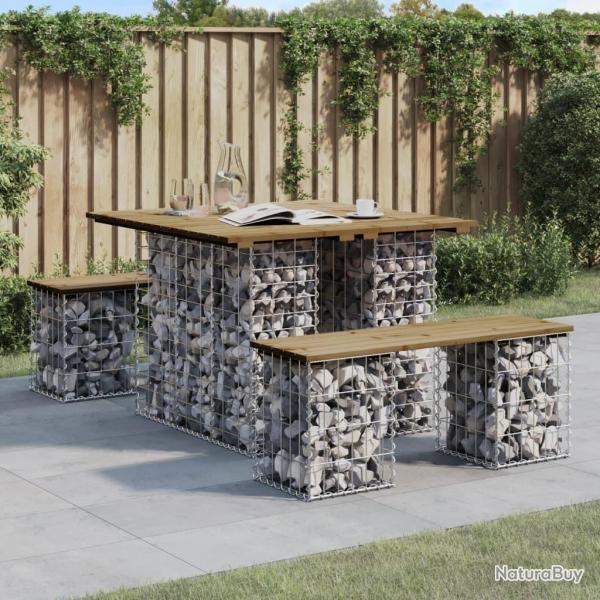 Banc de jardin design gabion 100x102x72 cm bois de pin imprgn alsavelo