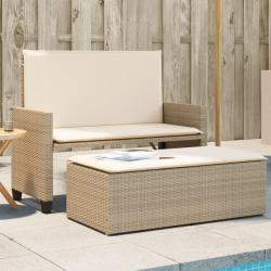 Banc de jardin et coussins et repose-pied beige résine tressée alsavelo