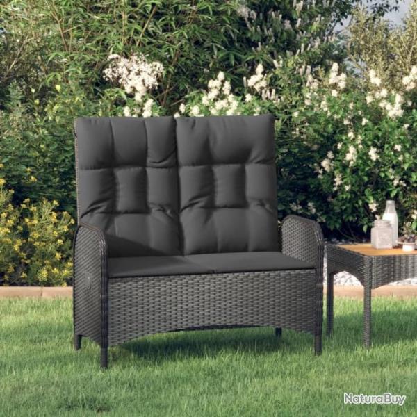 Banc de jardin inclinable avec coussins 107 cm Poly rotin Noir