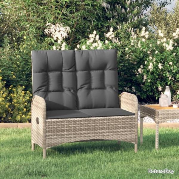 Banc de jardin inclinable avec coussins 107 cm Poly rotin Gris