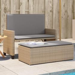 Banc de jardin et coussins et repose-pied beige résine tressée alsavelo