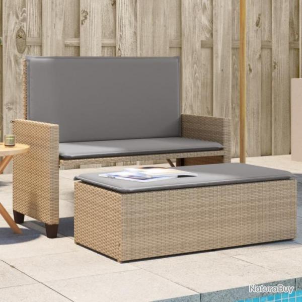 Banc de jardin et coussins et repose-pied beige rsine tresse