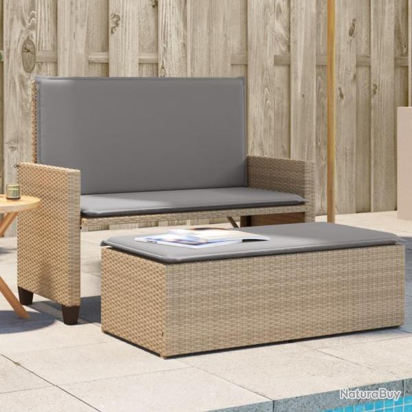 Banc de jardin et coussins et repose-pied beige rsine tresse alsavelo