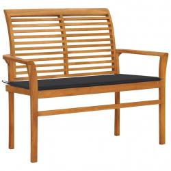 Banc de jardin et coussin anthracite 112 cm Bois de teck massif alsavelo
