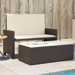 Banc de jardin et coussins et repose-pied marron résine tressée alsavelo