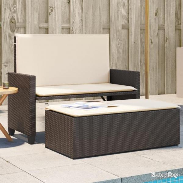 Banc de jardin et coussins et repose-pied marron rsine tresse