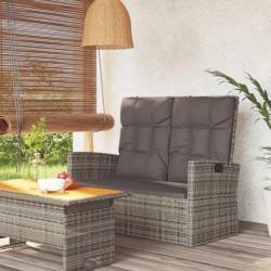 Banc de jardin inclinable et coussins gris 118cm résine tressée