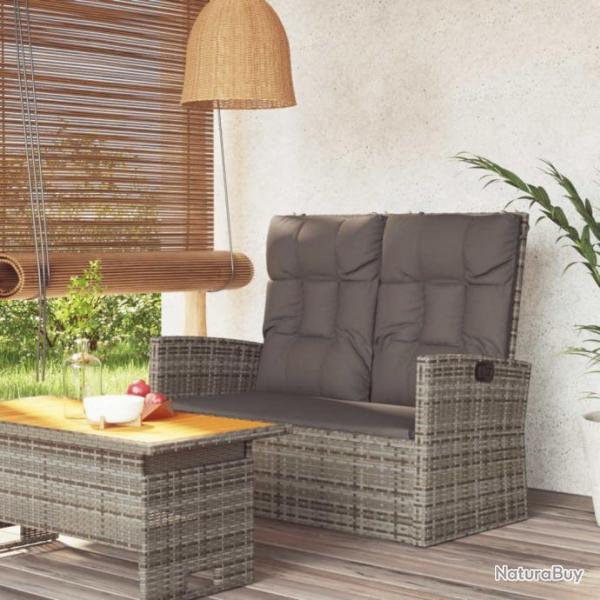 Banc de jardin inclinable et coussins gris 118cm rsine tresse