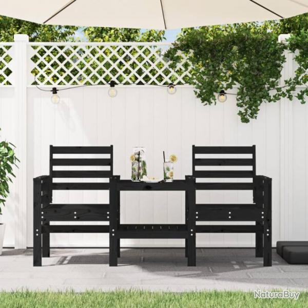 Banc de jardin avec table 2 places noir bois massif de pin