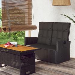 Banc de jardin inclinable et coussins noir 118cm résine tressée alsavelo