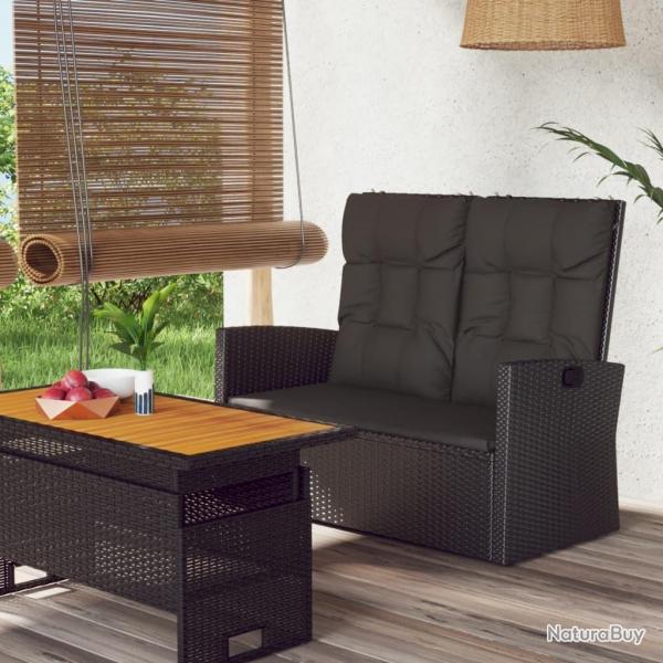 Banc de jardin inclinable et coussins noir 118cm rsine tresse alsavelo