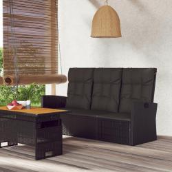 Banc de jardin inclinable et coussins noir 173cm résine tressée alsavelo
