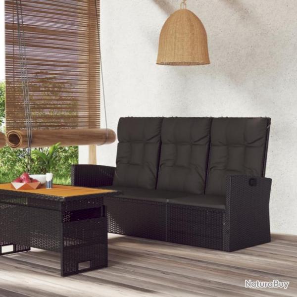 Banc de jardin inclinable et coussins noir 173cm rsine tresse