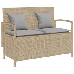 Banc de rangement de jardin avec coussin beige résine tressée alsavelo