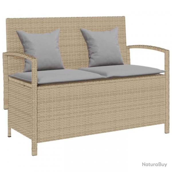 Banc de rangement de jardin avec coussin beige rsine tresse