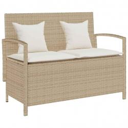 Banc de rangement de jardin avec coussin beige résine tressée alsavelo