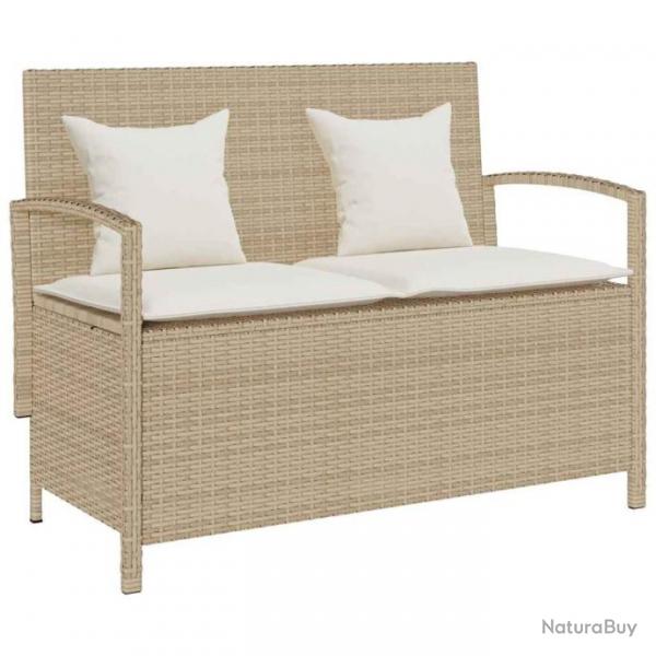 Banc de rangement de jardin avec coussin beige rsine tresse