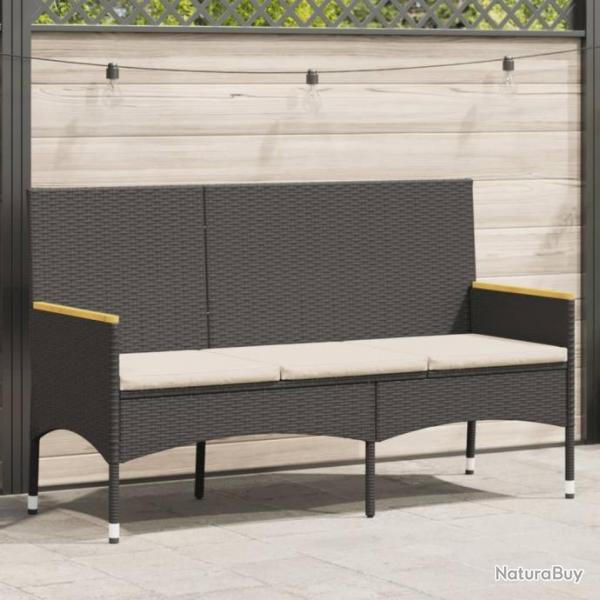 Banc de jardin  3 places avec coussins noir rsine tresse