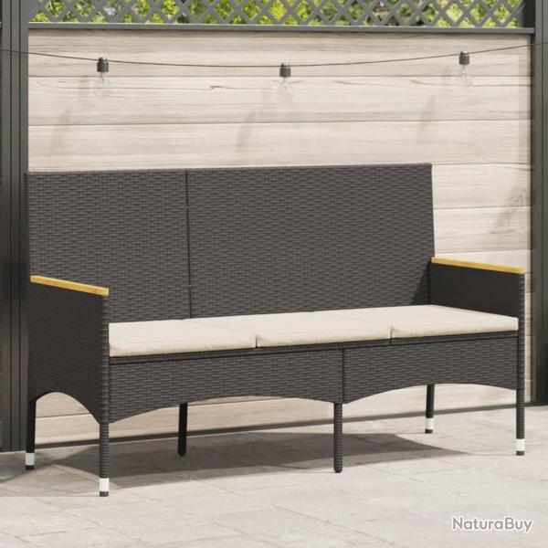 Banc de jardin  3 places avec coussins noir rsine tresse alsavelo