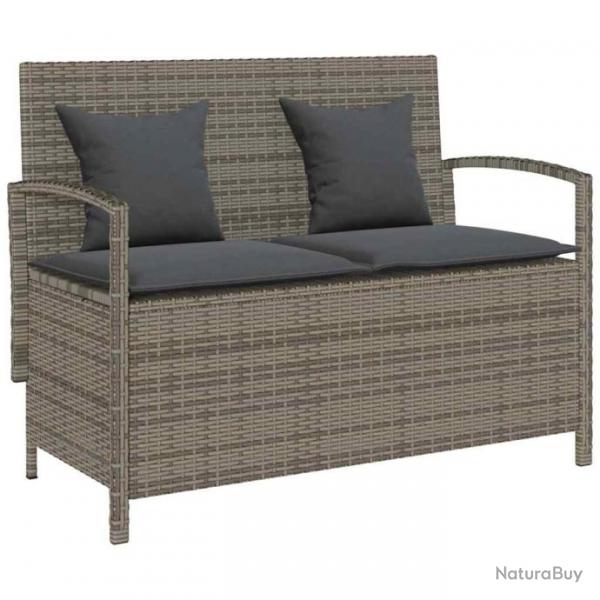 Banc de rangement de jardin avec coussin gris rsine tresse